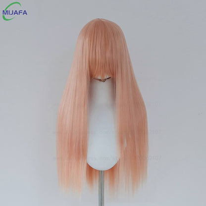 Peruca de Cosplay Longa e Lisa de Altíssima Qualidade, 400g, 48 Cores, 60cm, com Franja, Resistente ao Calor, Perucas Anime + Touca de Peruca