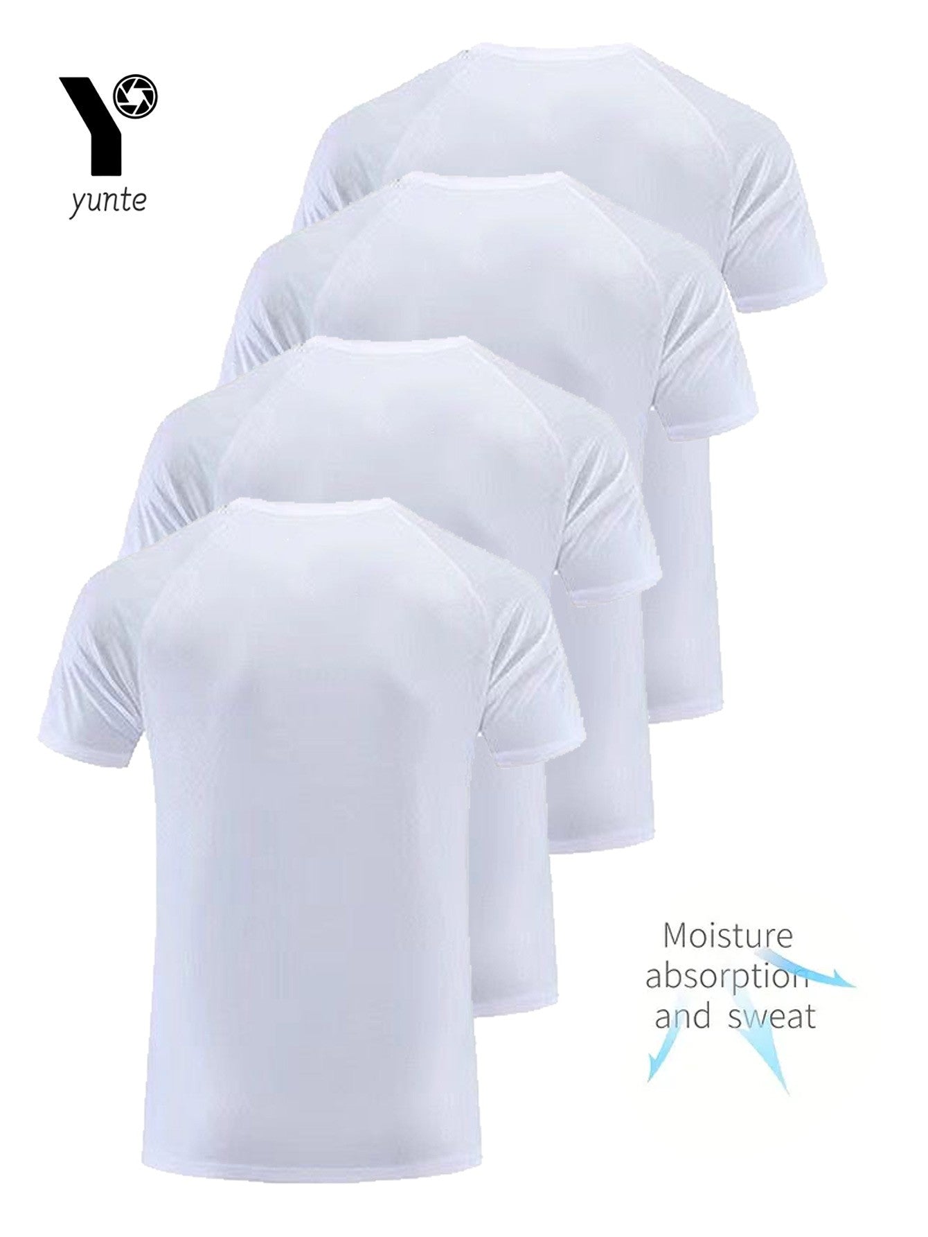 Round Neck T-Shirt 4-Pack White Ultra-Light Men's Quick Drying Breathable Sweat-Absorbent Shirt Suitable for Fitness Gym and Run