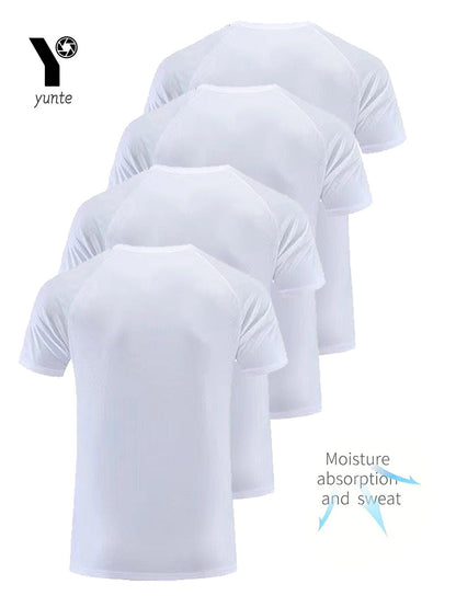 Round Neck T-Shirt 4-Pack White Ultra-Light Men's Quick Drying Breathable Sweat-Absorbent Shirt Suitable for Fitness Gym and Run