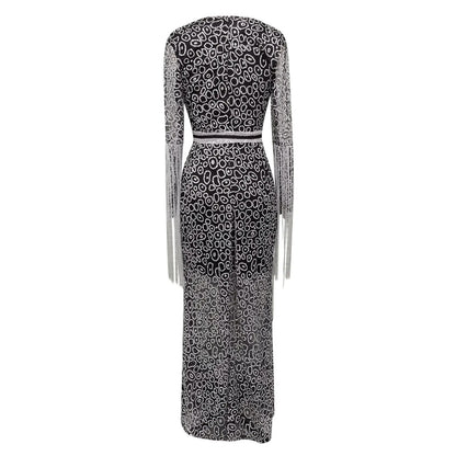 Women's Fashion New Long Sleeved Prom Dress Elegant Sexy Deep V Neck Sequined Fringed Long Slim Dresses Evening Party Dresses