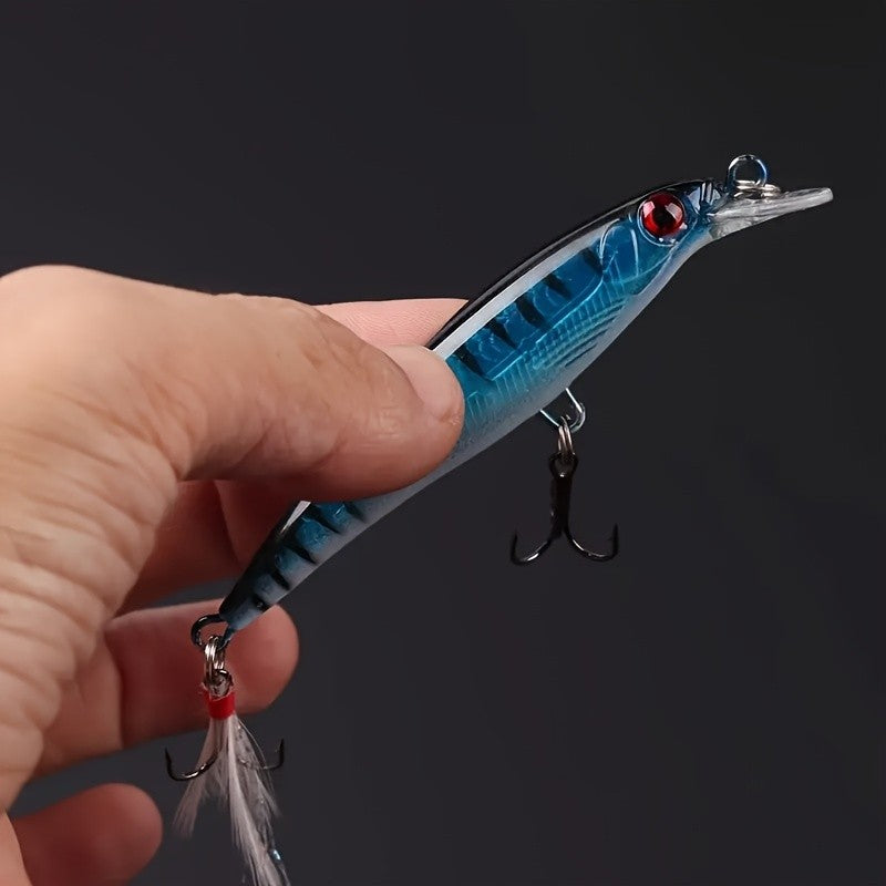 5pcs/set 9cm/6.5g Bionic Minnow Lure, Artificial Hard Bait With Feathered Sharp Hook, Outdoor Fishing Tackle