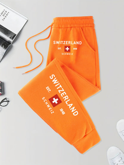 Suíça Fundada em 1848 Estampas Calças Esportivas Masculinas Bolsos Calças Outono Britches Cintura Elástica Calças de Moletom Esportivas Calças de Rua Modernas Unissex