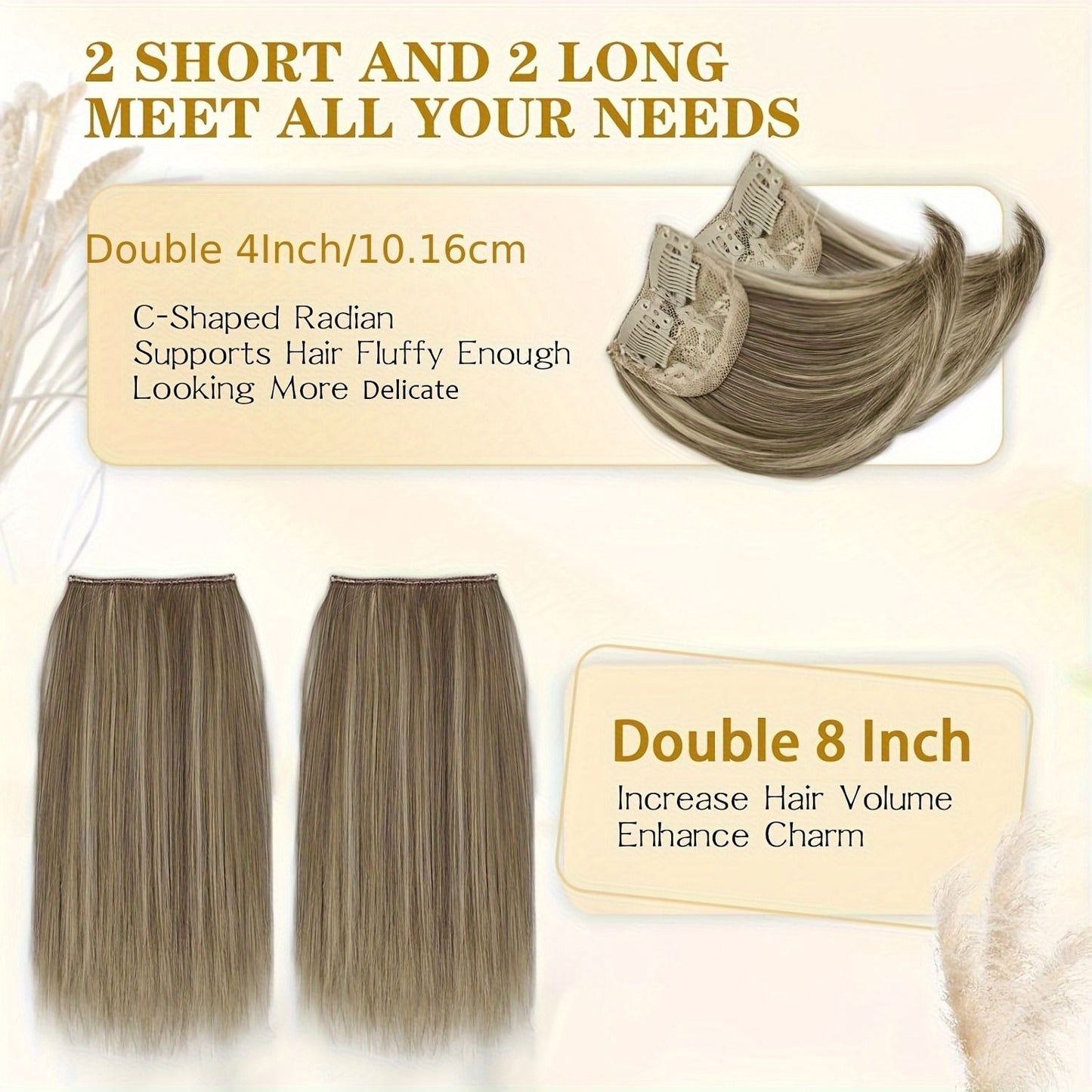 4 Pcs Perucas Femininas Sintéticas com Topo de Cabeça - Perucas Curtas e Grossas com Grampos Invisíveis - Extensão de Cabelo para Cabelo Ralo Adicionando Volume