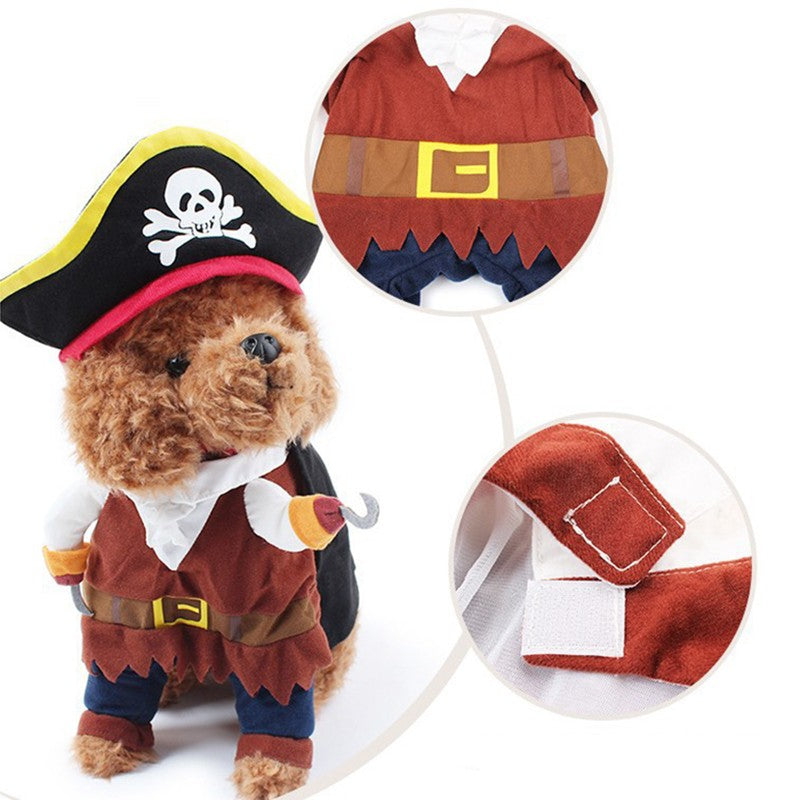 Roupa de Cachorro para Halloween Fantasia Engraçada de Pirata para Gatos Pequenos e Cachorros Roupa de Cosplay Transformável para Filhotes Roupa de Fantasia em Pé
