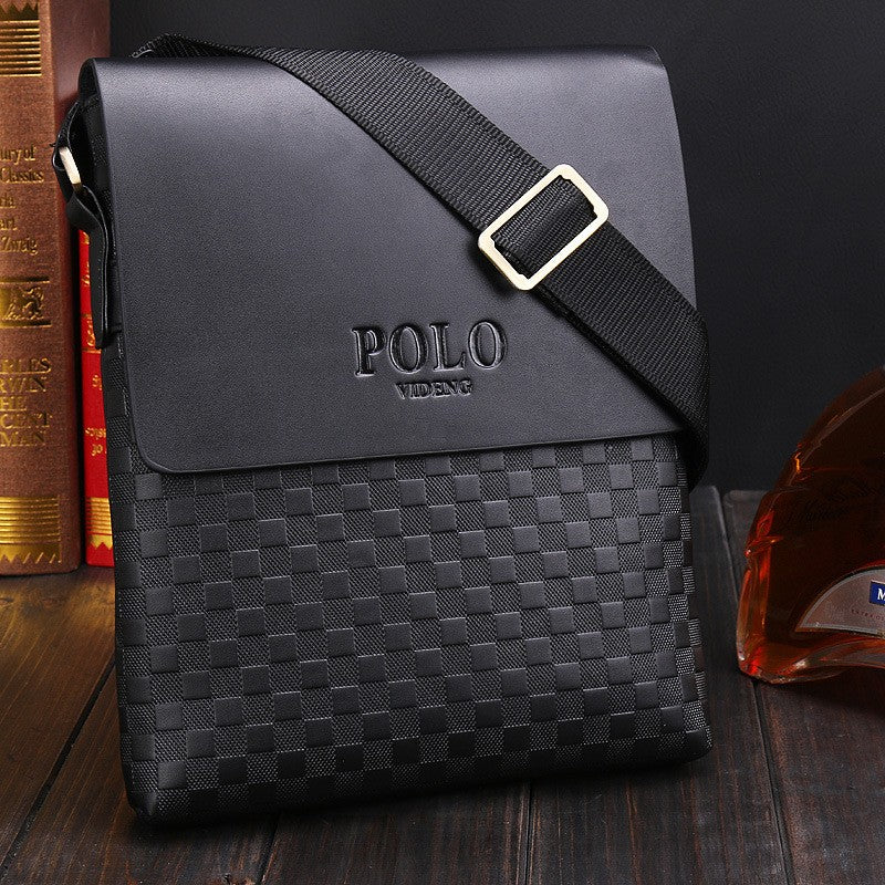 New Men's Single Shoulder Crossbody Bag with Trendy Checkerboard Pattern Embossed Casual Business Bag with Diamond Pattern