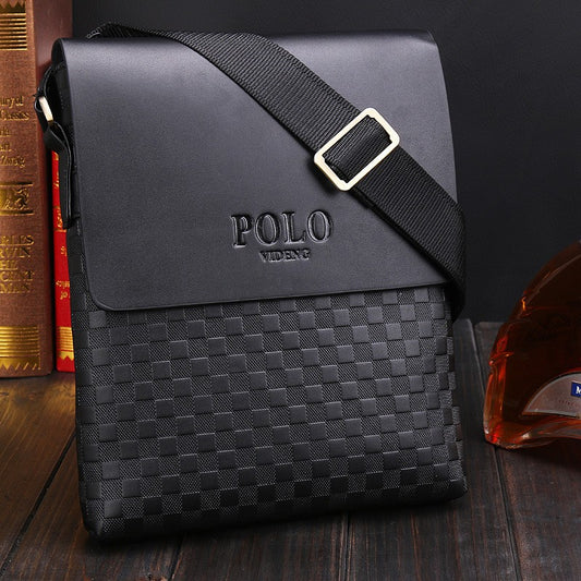 New Men's Single Shoulder Crossbody Bag with Trendy Checkerboard Pattern Embossed Casual Business Bag with Diamond Pattern