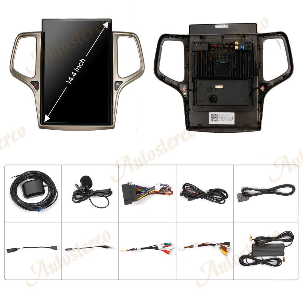 14.4 Polegadas Android 8+128GB para JEEP Grand Cherokee 2010-2021 Estilo Tesla Carro GPS Navegação Multimídia Player Rádio Toca-fitas Central