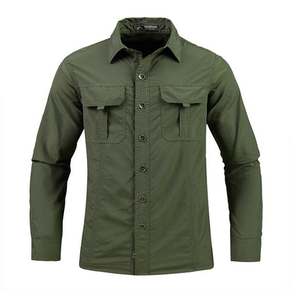 New Mens Long-sleeved Hiking Shirts Summer Outdoor Tactical Multi-pocket Waterproof Quick-dry Fishing Camping Cargo Safari Shirt