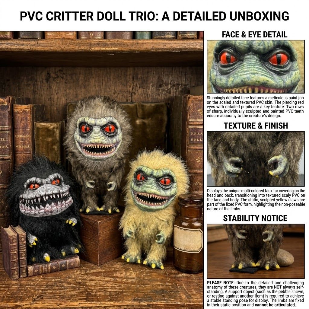 Critters Monster Doll Figurine Realistic Movie Alien Little Monster Doll Collectible Props Gift For Fans Kids Halloween Decor