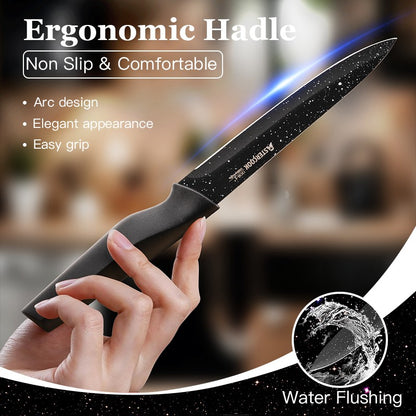 Conjunto de facas Astercook de 6 peças, conjunto de facas de cozinha estreladas com protetores de lâmina, laváveis na lava-louças, aço inoxidável alemão de alto carbono