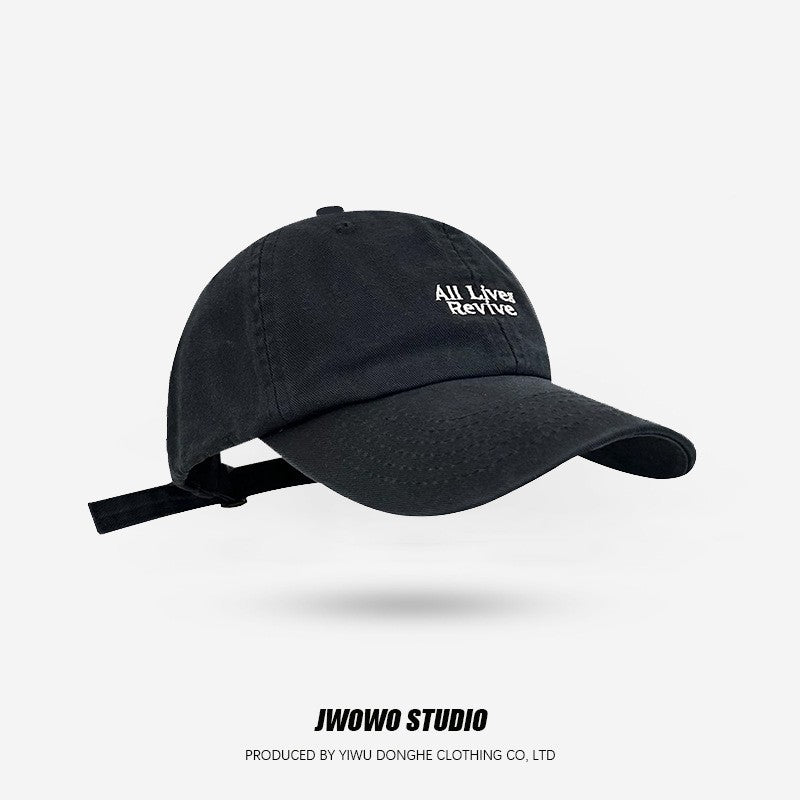 Trendy Japanese Retro Washed Denim Baseball Cap Embroidered Letter Couple Sun Hat Casual Outdoor Sport UV Resistant Baseball Cap