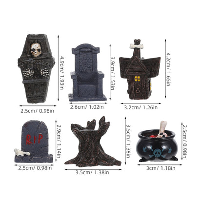 12pcs Mini Resin Figures Spooky Graveyard Decorations Miniature Tombstones Coffin Props For Indoor Outdoor Halloween Party