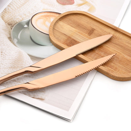 Conjunto de 4 Facas de Jantar Espelhadas, Talheres de Aço Inoxidável, Talheres Dourados e Prateados, Louça Ocidental, Facas de Bife para Restaurante