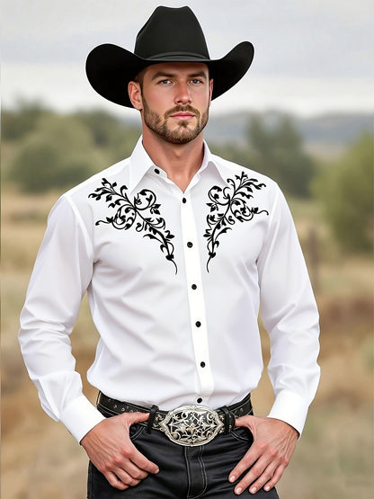2025 Men's Tribal Pattern Long Sleeve Men'S Black Western Cowboy Shirt Western Event Attire  Stylish Men'S Shirt Slim Fit Shirt