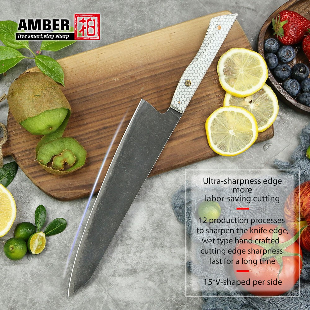 Conjunto de 3 facas de cozinha japonesas afiadas Damascus para Chef e Nakiri, lâmina de aço revestida de 3 camadas com cabo de resina e espaçador G10