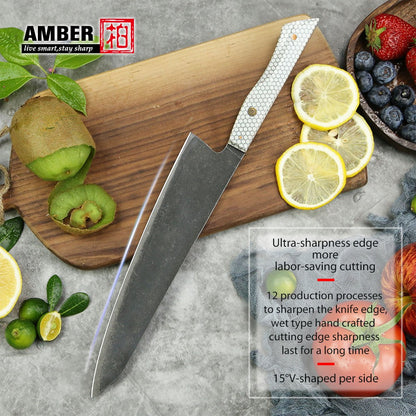 Conjunto de 3 facas de cozinha japonesas afiadas Damascus para Chef e Nakiri, lâmina de aço revestida de 3 camadas com cabo de resina e espaçador G10