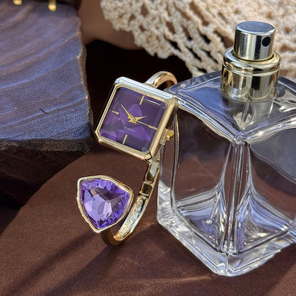 New Ladies Open Bracelet Watch Assorted Shaped Diamond Color Gemstone High-End Quartz Wristwatch Lazy Person's Stylish Timepiece