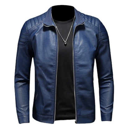 Motorcycle PU Leather Jacket Men Winter Leahter Jacket Male Stand Collar Casual Windbreaker trendy mens clothing black blue coat