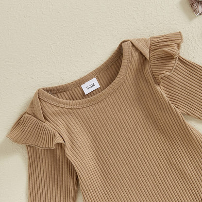 Baby Girls Spring Outfits Short Sleeve Ribbed Romper Suspender Skirt Headband Set Newborn 3 Piece Clothes