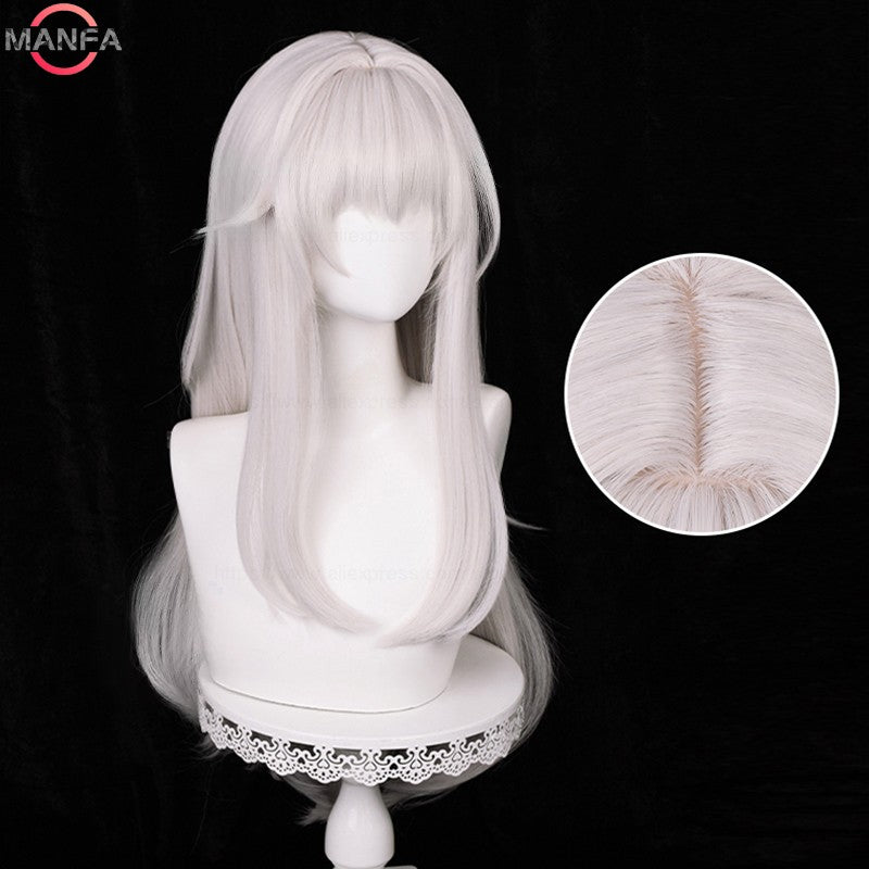 Peruca Cosplay HSR Clara 75cm Cabelo Liso Longo Prata Rosa Perucas Sintéticas Resistentes ao Calor Perucas de Festa de Halloween