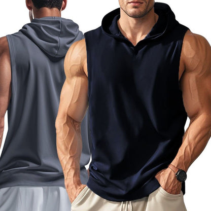 2025 Summer Men's Basketball Running Training Hooded Sleeveless Fitness Top Fashionable Loose Quick drying Sports Tank Top