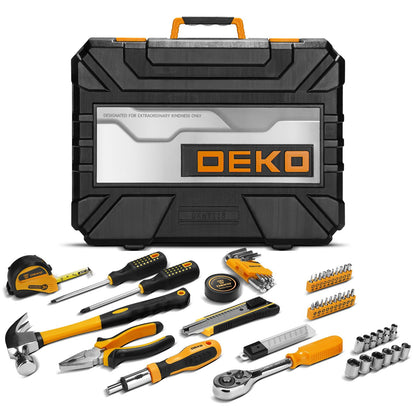 Conjunto de Ferramentas Manuais DEKO 228 Peças com Chave de Soquete e Caixa de Ferramentas de Plástico para Reparo Automotivo