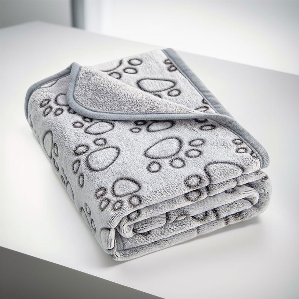 Colchonete de Flanela com Estampa de Patas para Cães e Gatos, Manta Macia e Quente Lavável para Sofá, Cama e Assento de Carro