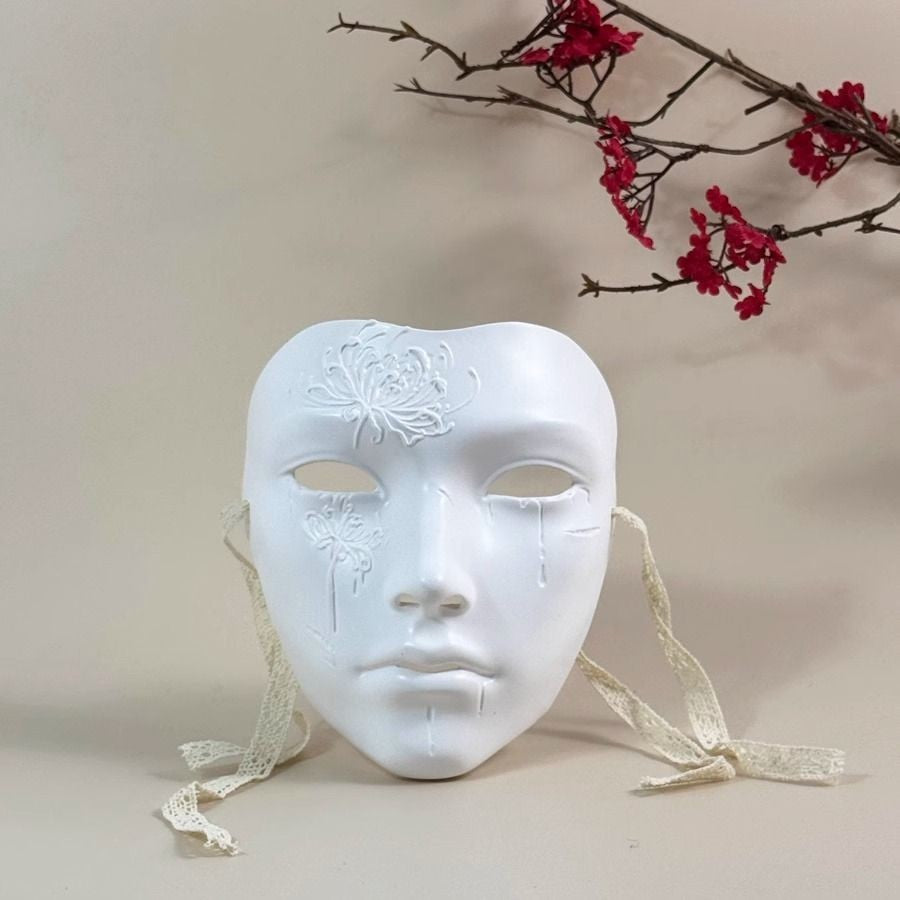 Chinese Style Full Face Adult Cosplay Hand Painted Manjusaka Mask Hanfu Ancient Costume Party Prop Halloween Mask