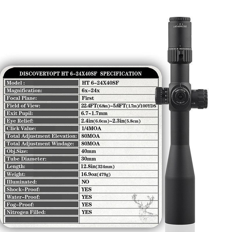 Spirit Fox-HT 4-16X40SF FFP30 Diâmetro do Tubo Mira Curta Montada na Frente Caça Telescópio Externo