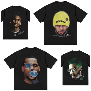 American Professional Basketball Star Sports Tee Shirt Homm Men Clothing Short Sleeve Oversize Printing Pullover T-shirt