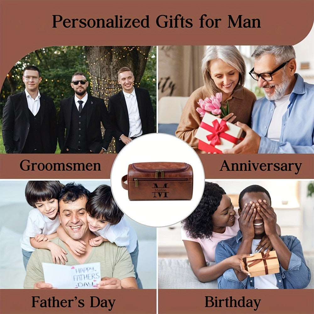 Custom Engraved Men's Multifunction Large Capacity Toiletry Bag - Sleek Faux Leather Perfect for Travel & Festival Birthday Gift