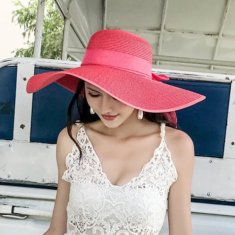Summer Woman Hat Wide Brim Straw Hat For Women Holiday Beach Visor Fashion Panama Cap For Girl Sunscreen Sun Bucket Hat Foldable