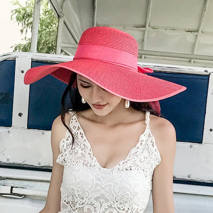 Summer Woman Hat Wide Brim Straw Hat For Women Holiday Beach Visor Fashion Panama Cap For Girl Sunscreen Sun Bucket Hat Foldable
