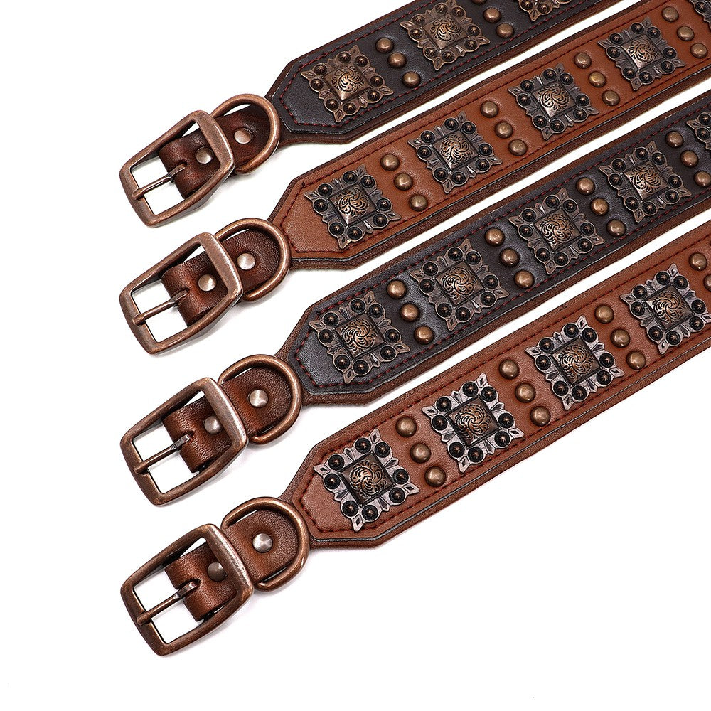 Coleira Legal Com Espinhos Para Cães De Porte Médio E Grande, Couro Genuíno, Pitbull, Bulldog, Acessórios Ajustáveis Para Animais De Estimação, Coleiras, Colar