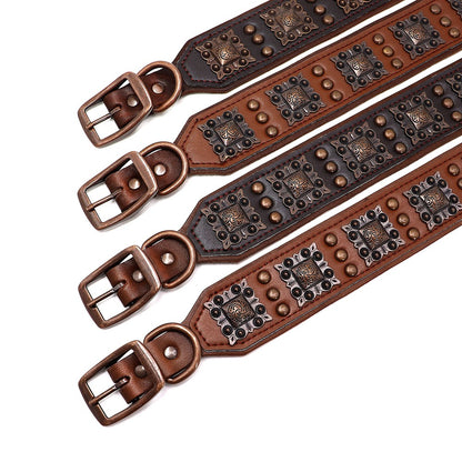 Coleira Legal Com Espinhos Para Cães De Porte Médio E Grande, Couro Genuíno, Pitbull, Bulldog, Acessórios Ajustáveis Para Animais De Estimação, Coleiras, Colar