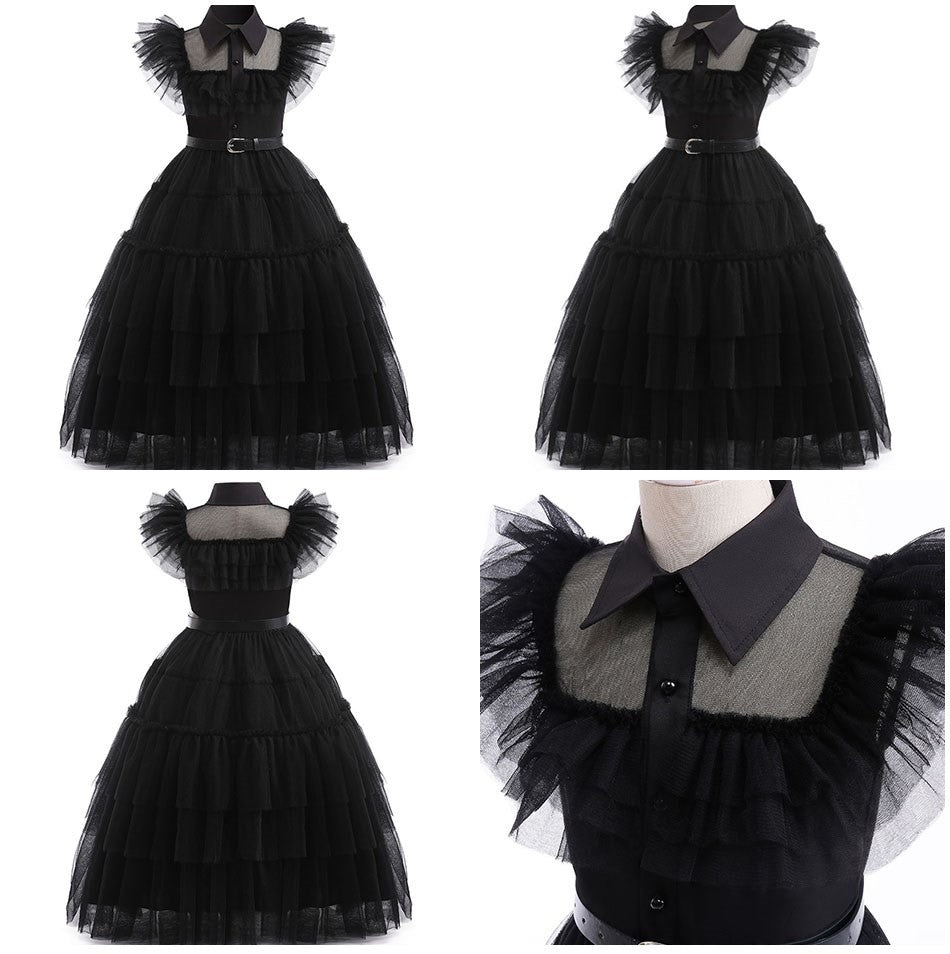 Girls Princess Dress Child Birthday Party Layered Disguise Kids Cosplay Halloween Fantasy Dark Gothic Dancing Costume 4-12Years