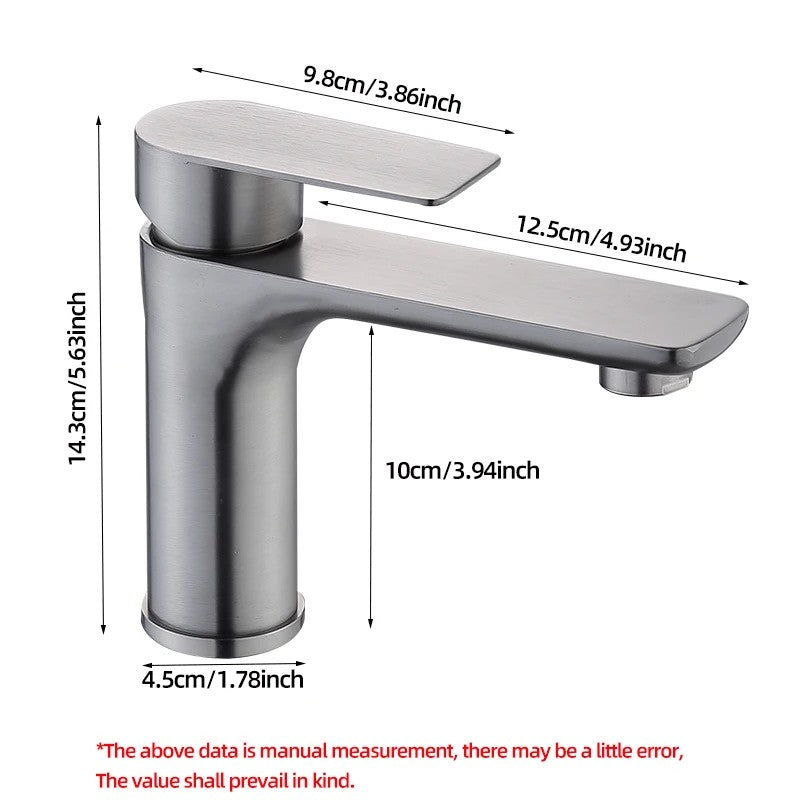 Brushed/Gray Bathroom Sink Faucet Hot and Cold Mixer Faucet Countertop Mount 304 Stainless Steel Single Handle