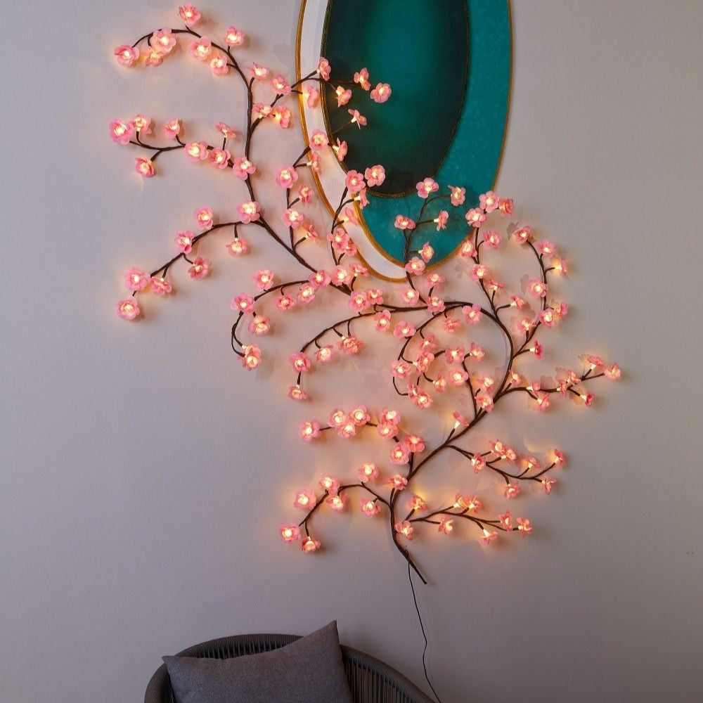 Cherry LED Tree Branch Lights for Wall Cherry Blossom Willow Vine Twig Decor Garland Christmas Decorations Indoor Home Wall Door