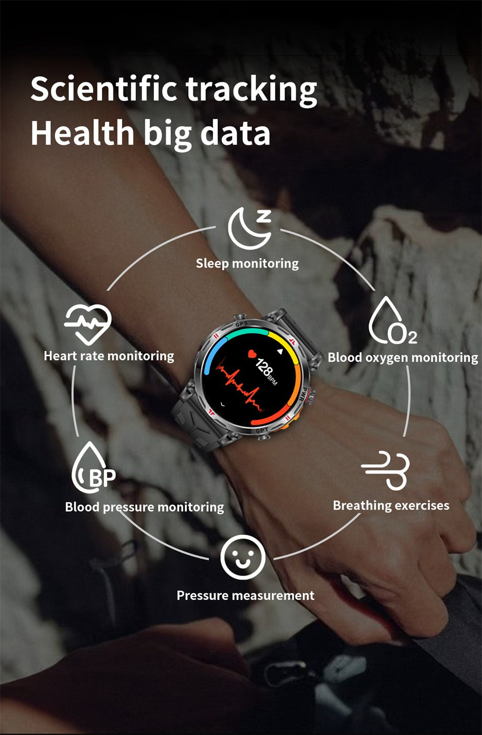 2026 Novo Smartwatch Esportivo Masculino para Áreas Externas com Voz Inteligente GPT GPS Integrado Bússola Barômetro Chamada Bluetooth Natação Impermeável