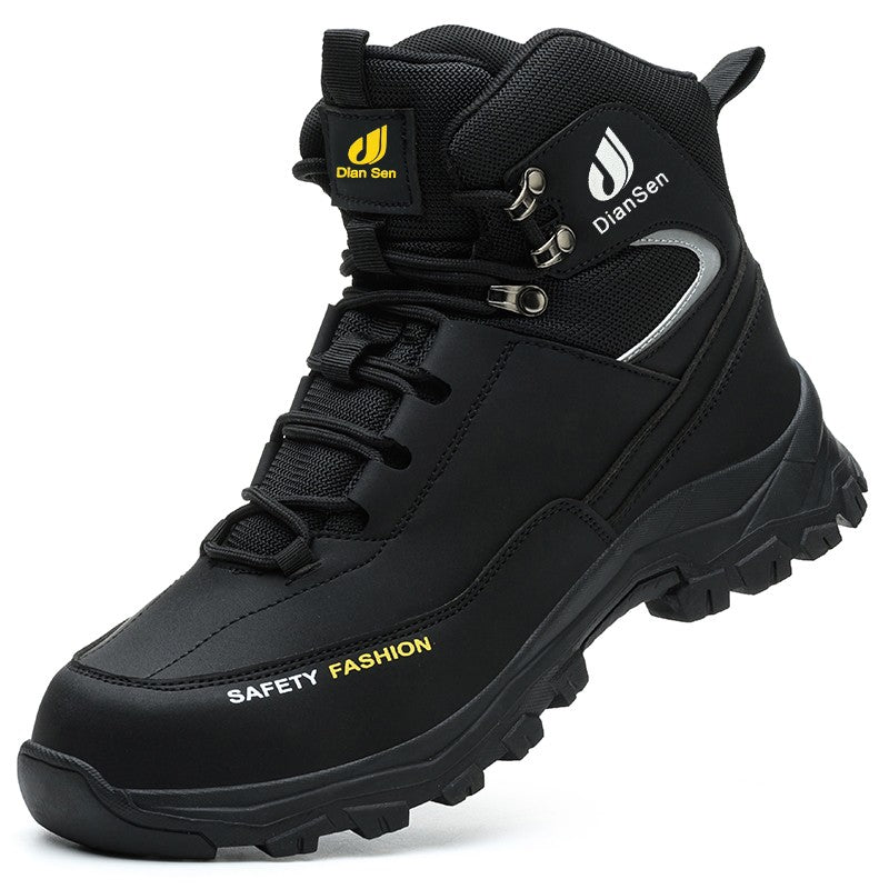 Sapatos de Segurança Impermeáveis Masculinos com Biqueira de Aço Botas de Couro Calçado Masculino Sapatos de Trabalho Indestrutíveis para Construção Marrom