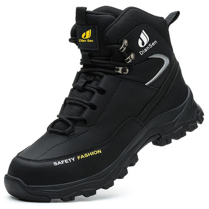 Sapatos de Segurança Impermeáveis Masculinos com Biqueira de Aço Botas de Couro Calçado Masculino Sapatos de Trabalho Indestrutíveis para Construção Marrom