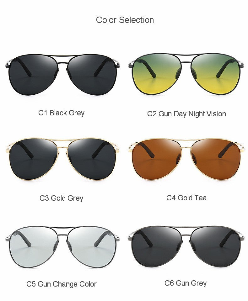 Óculos de Sol Polarizados Masculinos com Armação de Metal para Aviação Cores Variadas Óculos de Sol Masculino Piloto Visão Noturna e Diurna para Dirigir
