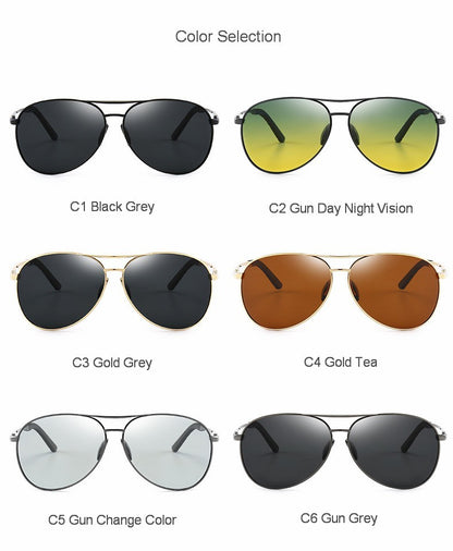 Óculos de Sol Polarizados Masculinos com Armação de Metal para Aviação Cores Variadas Óculos de Sol Masculino Piloto Visão Noturna e Diurna para Dirigir
