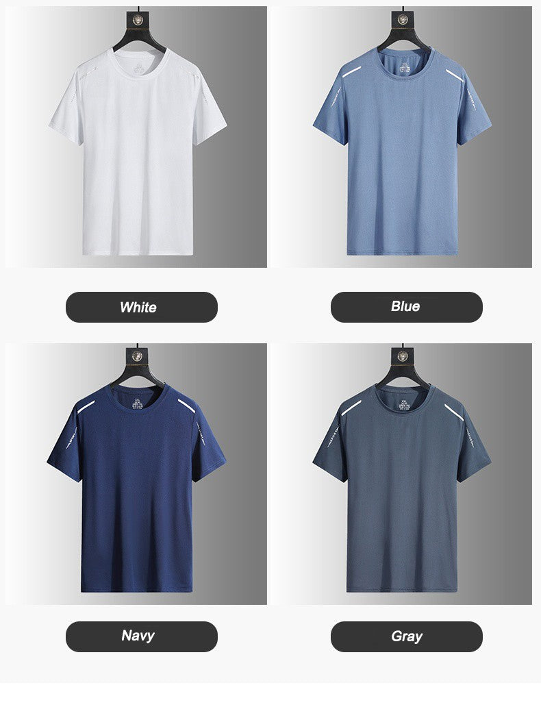 Running T-shirt Reflective Short Sleeve Ice Silk Quick Drying Summer Thin Breathable Fitness Tees Shirt Sportswear Sportsshirt