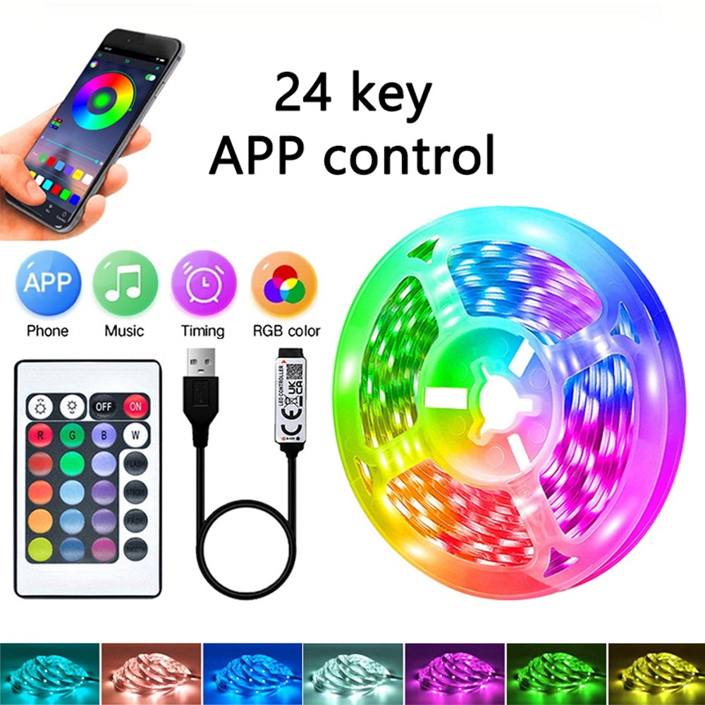 1-40m LED Strip Lights for Room Decoration, APP + 44-Key Remote Music Sync, 5V USB RGB Flexible Tape for TV Backlight