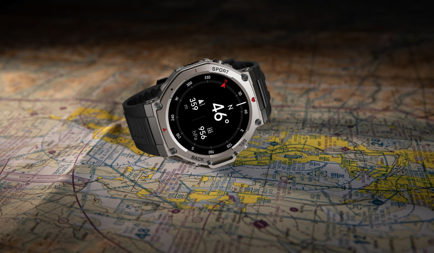 Novo Smartwatch Militar GPS de Banda Dupla T-Rex 3 Pro 48mm Resistente à Água 10ATM Bateria de 500mAh Bússola Altímetro AGPS