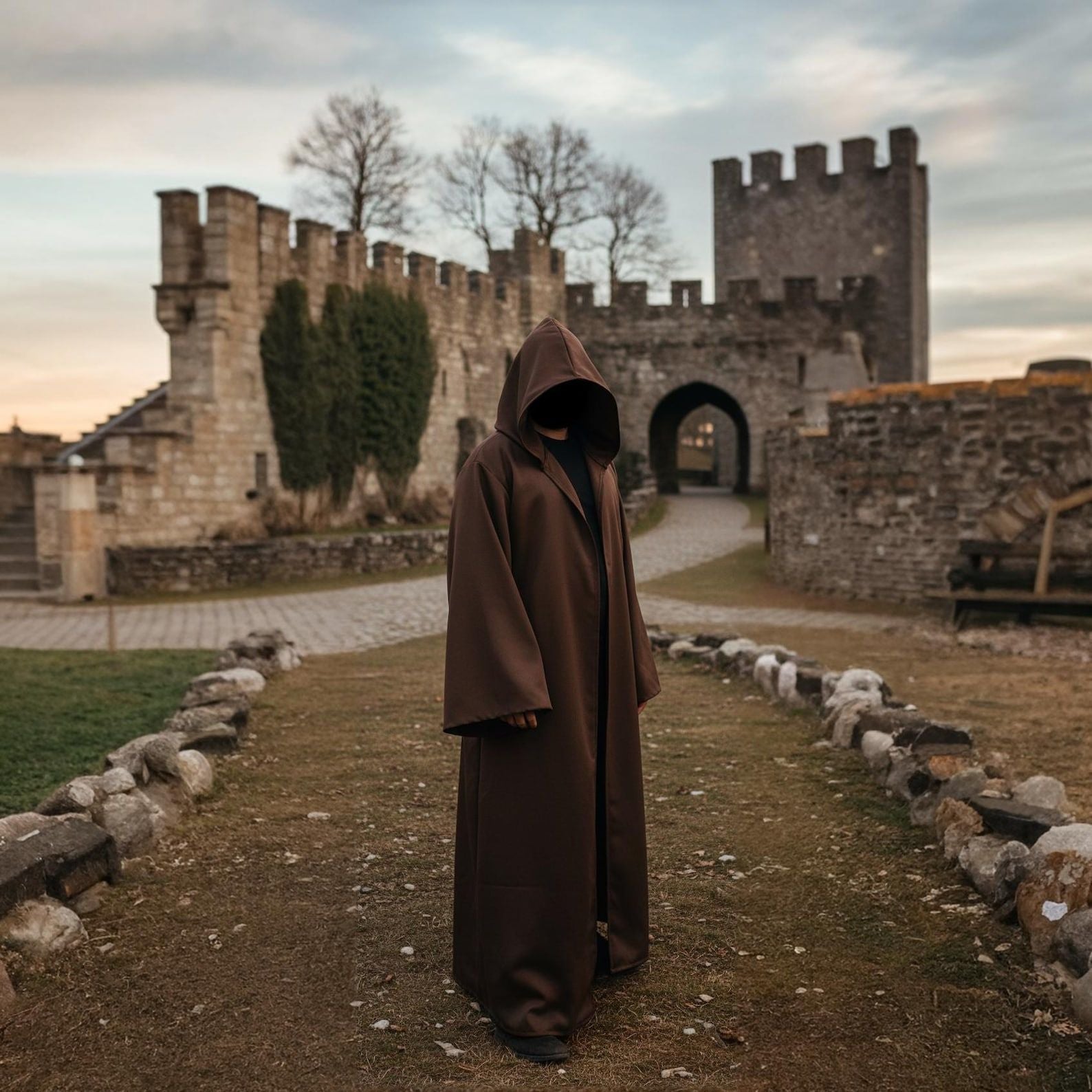 Wizard Cloak with Hood Medieval Sorcerer Robe, Fantasy Cosplay Cape