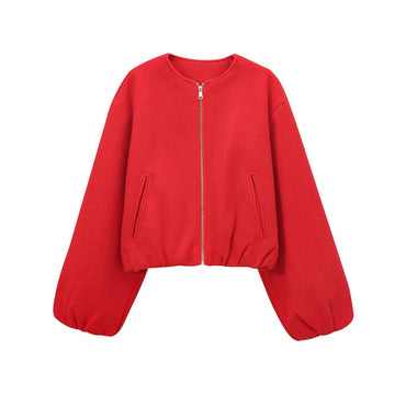 Oversized Soft Bomber Jacket for Women, Long Sleeve Coat, Front Zipper, Female Outerwear, Chic Tops, Fashion