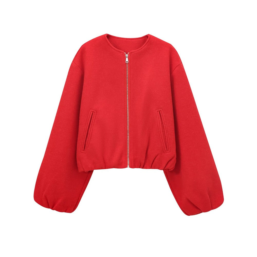 Oversized Soft Bomber Jacket for Women, Long Sleeve Coat, Front Zipper, Female Outerwear, Chic Tops, Fashion