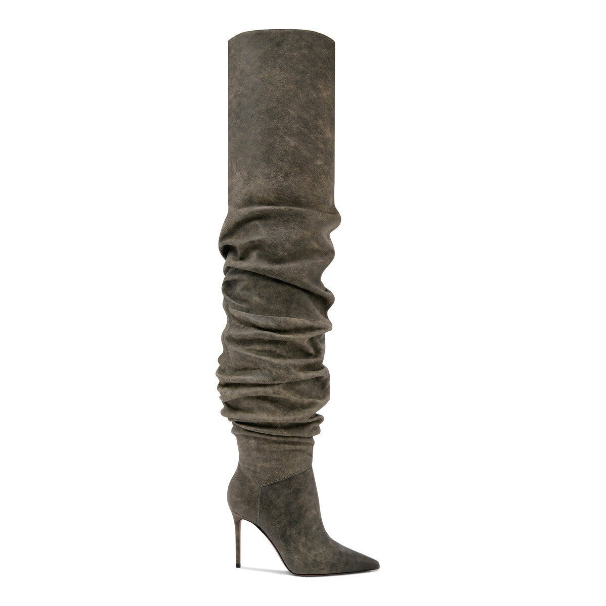 Women's New Pointed Pleated High-heeled Knee High Boots, Autumn and Winter Suede Thigh Boots, Women's Plus Size Stacking Boots
